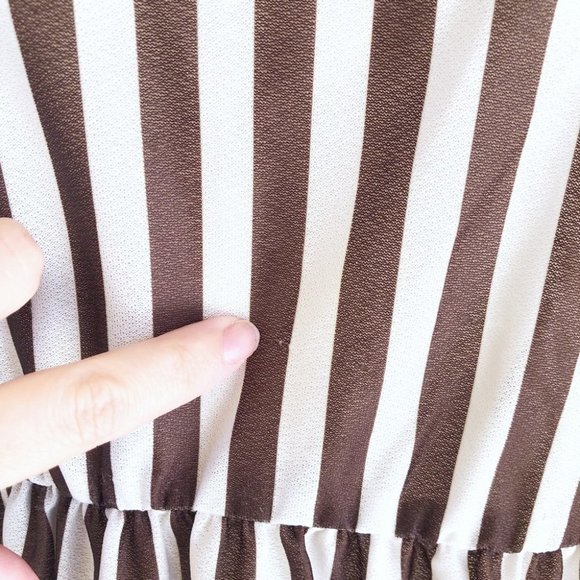 VTG 1970s Sheer Boho Prairie Brown & White Striped Union Made Ruffle Dress Small - Picture 7 of 9